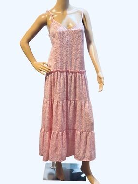 Topshop Pink Spotted Tiered Maxi Slip Dress